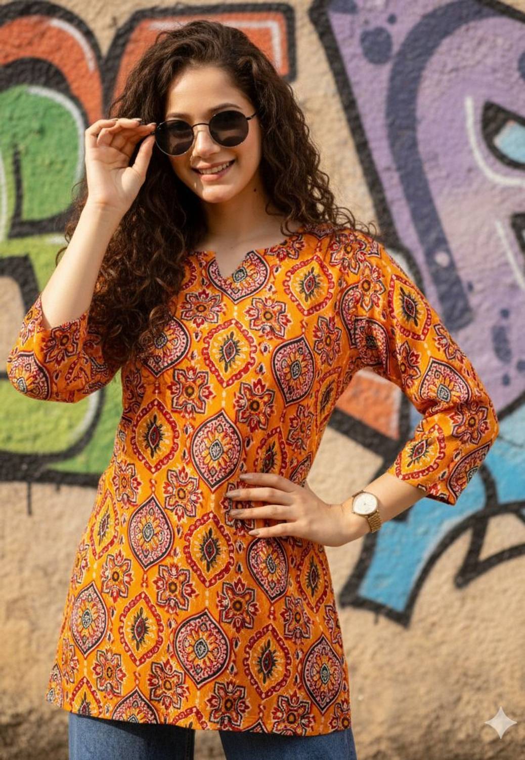 Zyla Women Printed Viscose Rayon Straight Kurta (Yellow)