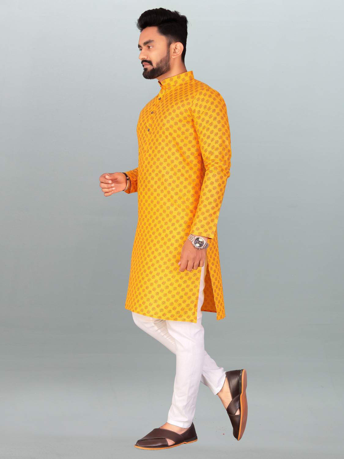 Image of FRELURO Men Printed Straight Kurta