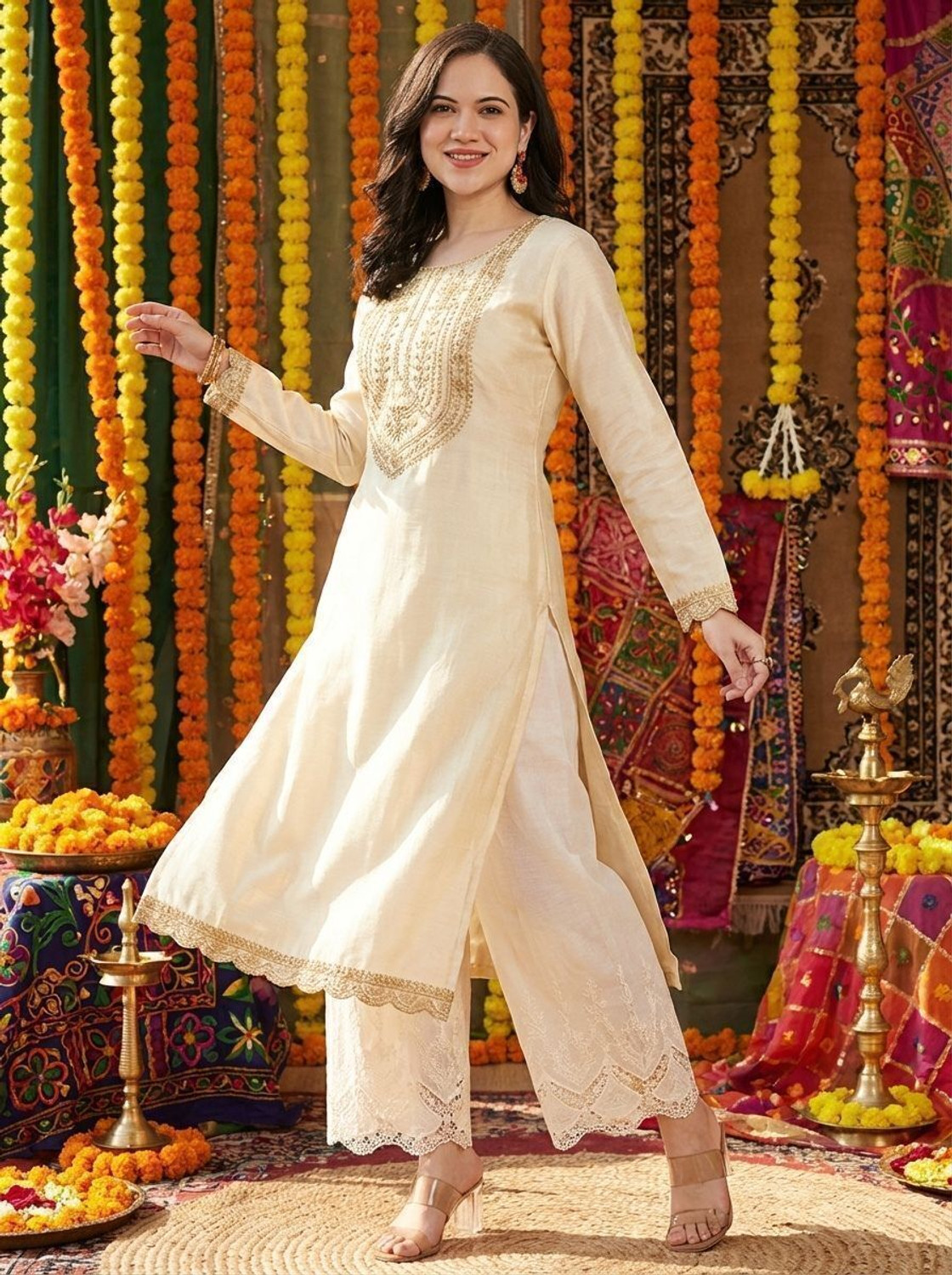 Image of HOUSE OF SETHIA Women Embroidered Straight Kurta