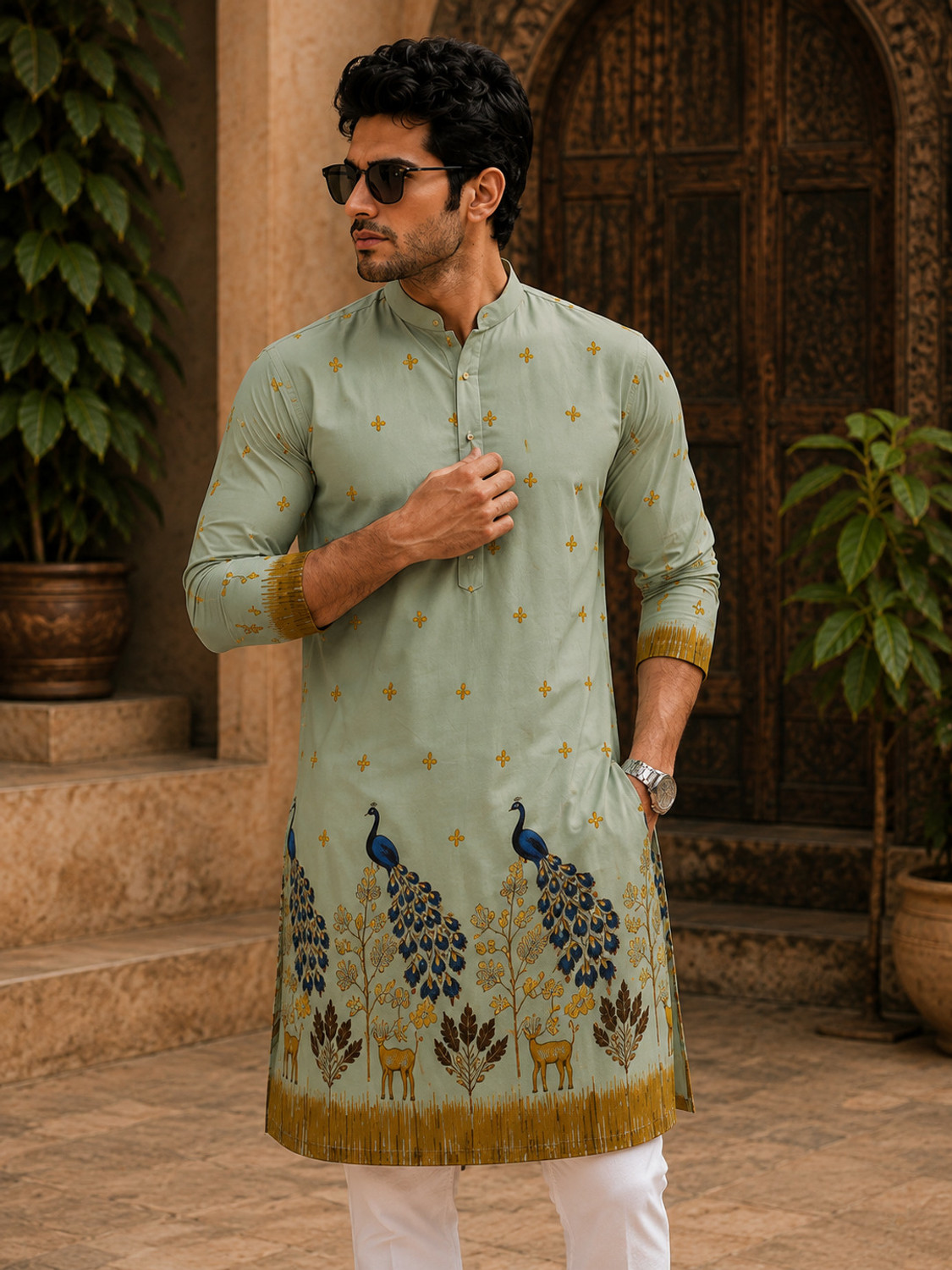 Image of NTIFIC Men Printed Straight Kurta