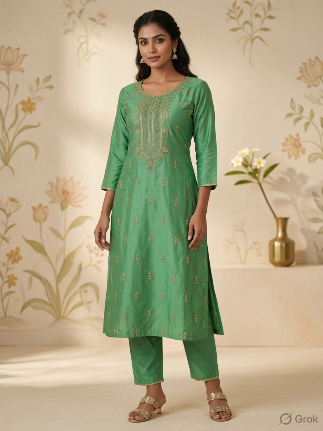 Image of Niza Fashion Women Embroidered Straight Kurta