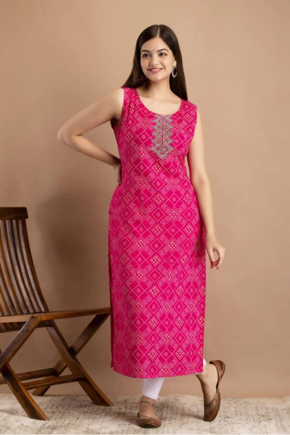 NETRA HADWORK Women Printed Viscose Rayon Straight Kurta (Pink)
