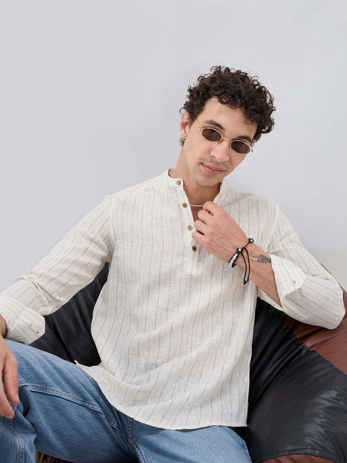 Image of VASTRADO Men Striped Straight Kurta