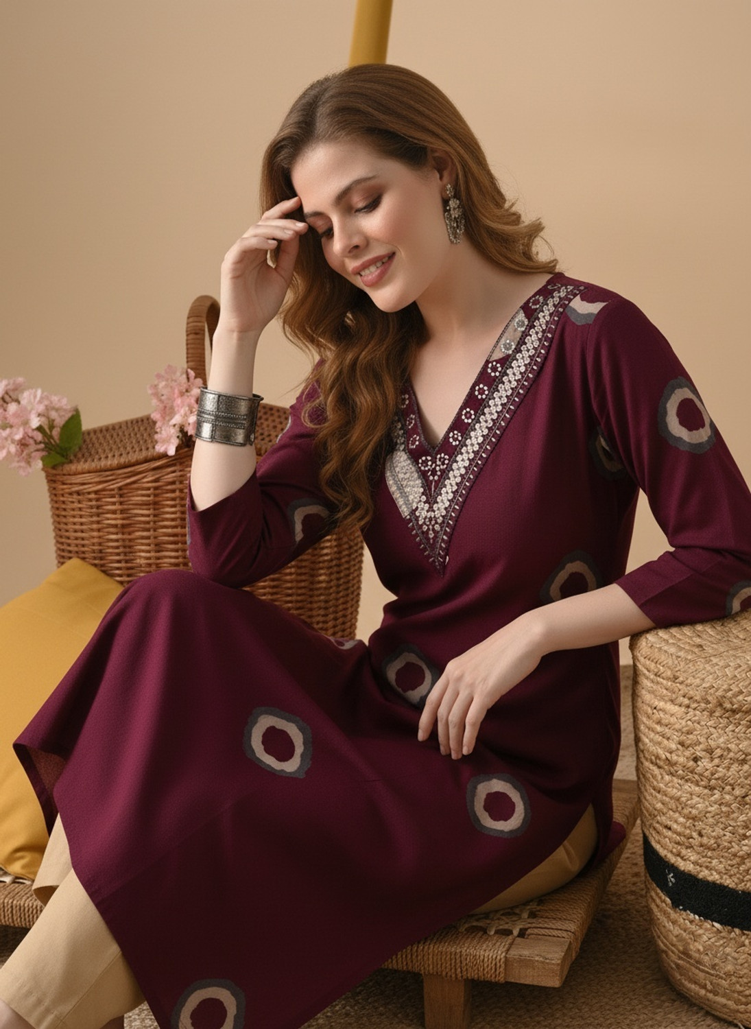 Image of Surhi Women Printed, Embellished Straight Kurta