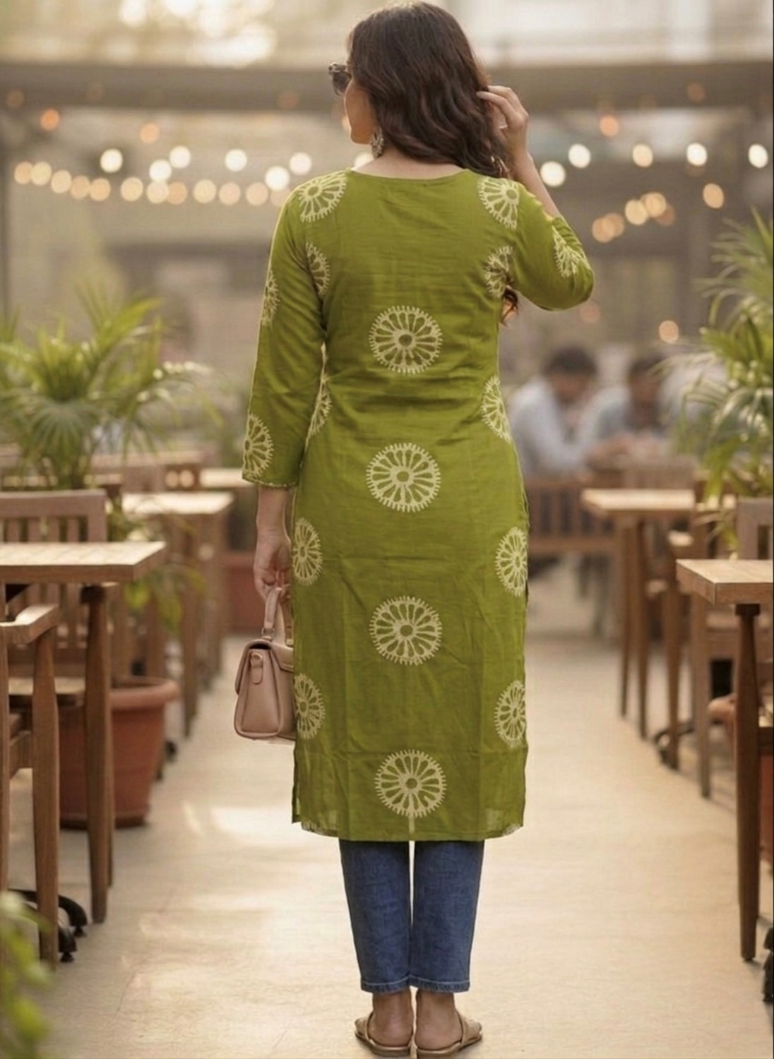 Image of Surhi Printed Pure Cotton Straight Kurta for Women (Green)