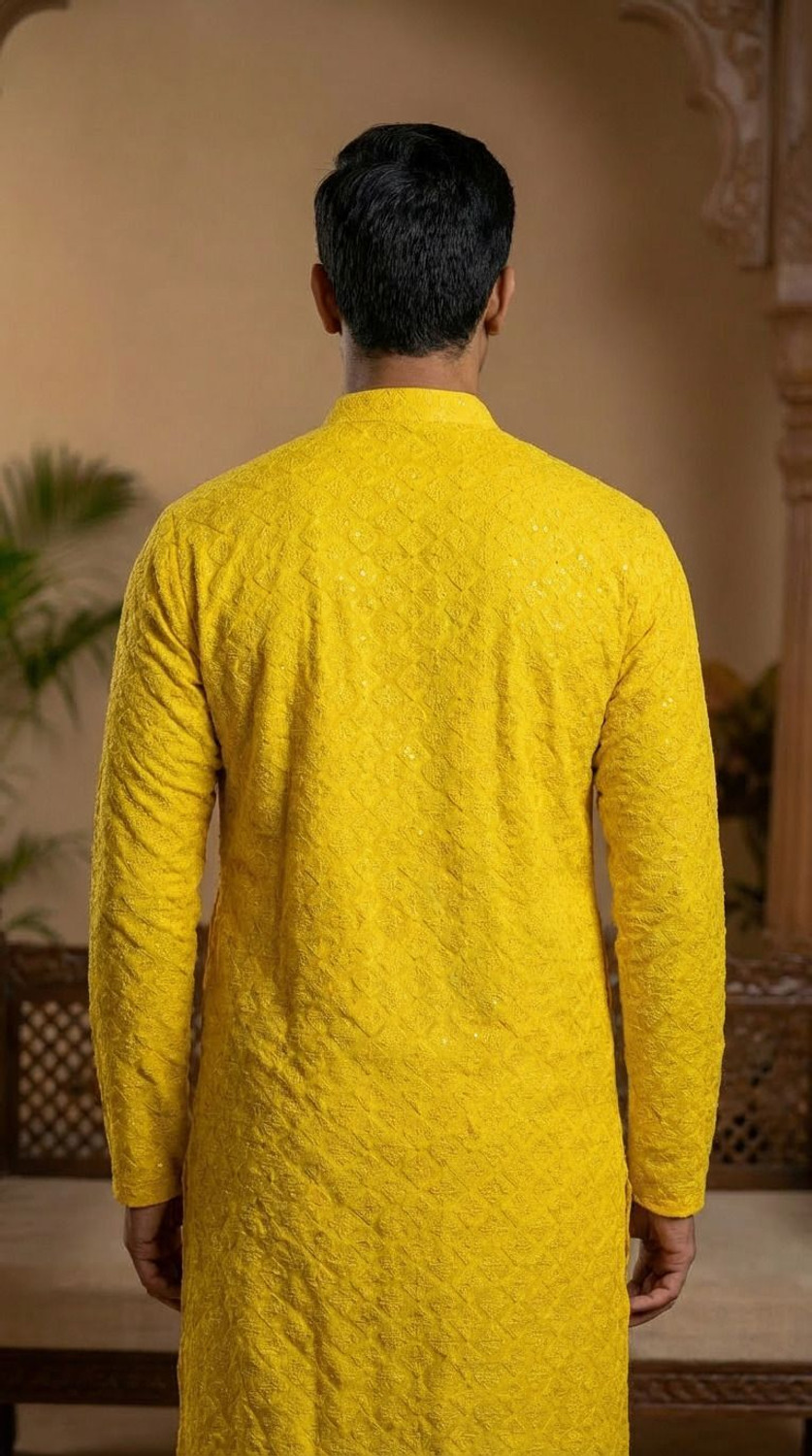 Image of ADHIRAJAN Men Embellished Straight Kurta