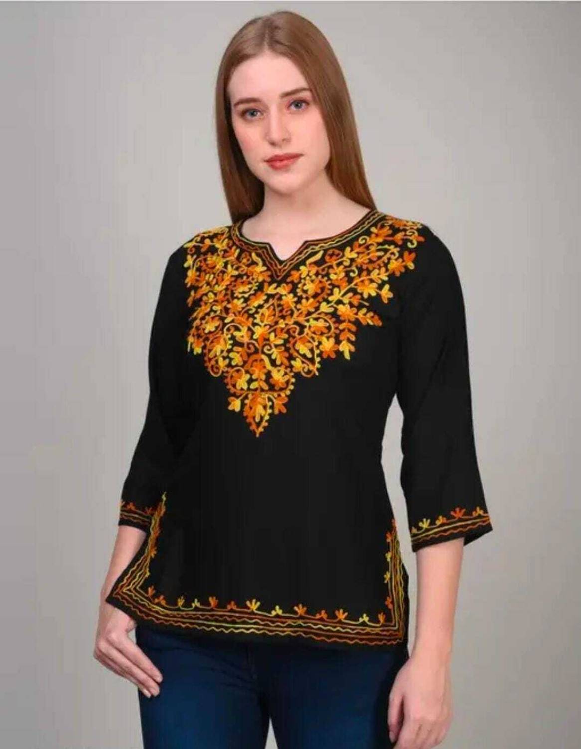 CROWN KING GARMENTS Women Embroidered Viscose Rayon Straight Kurt