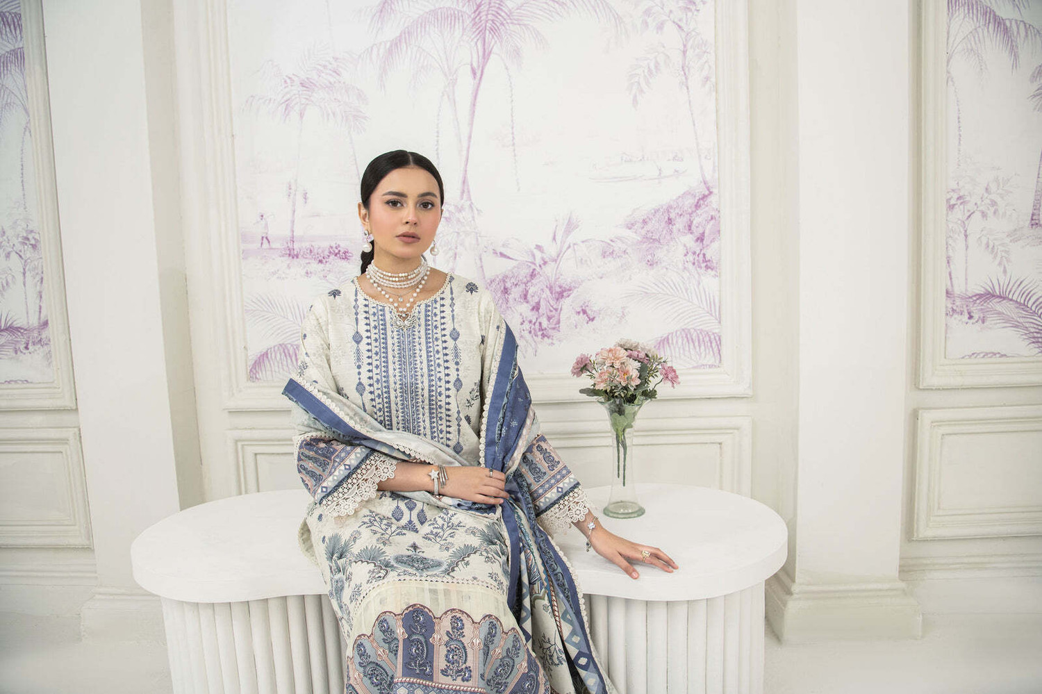 Image of ElvoraInter Printed Kurta, Trouser /Pant & Dupatta Set