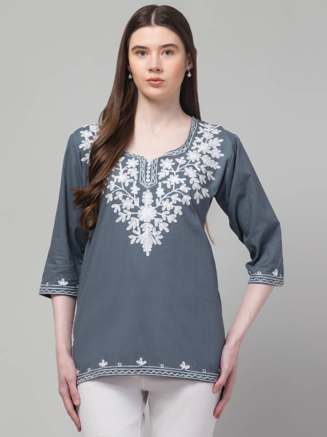 CROWN KING GARMENTS Women Embroidered Pure Cotton Straight Kurta
