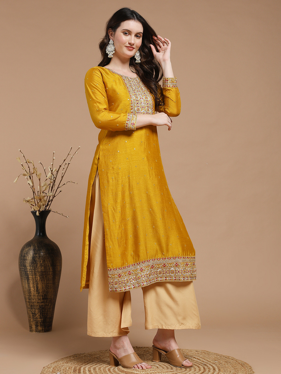 Image of RARE THREAD Women Embellished, Embroidered A-line Kurta