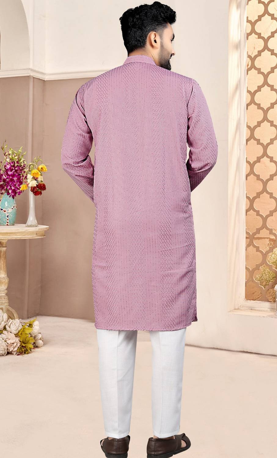 FOXDX Men Pink Straight Kurta - Image 2