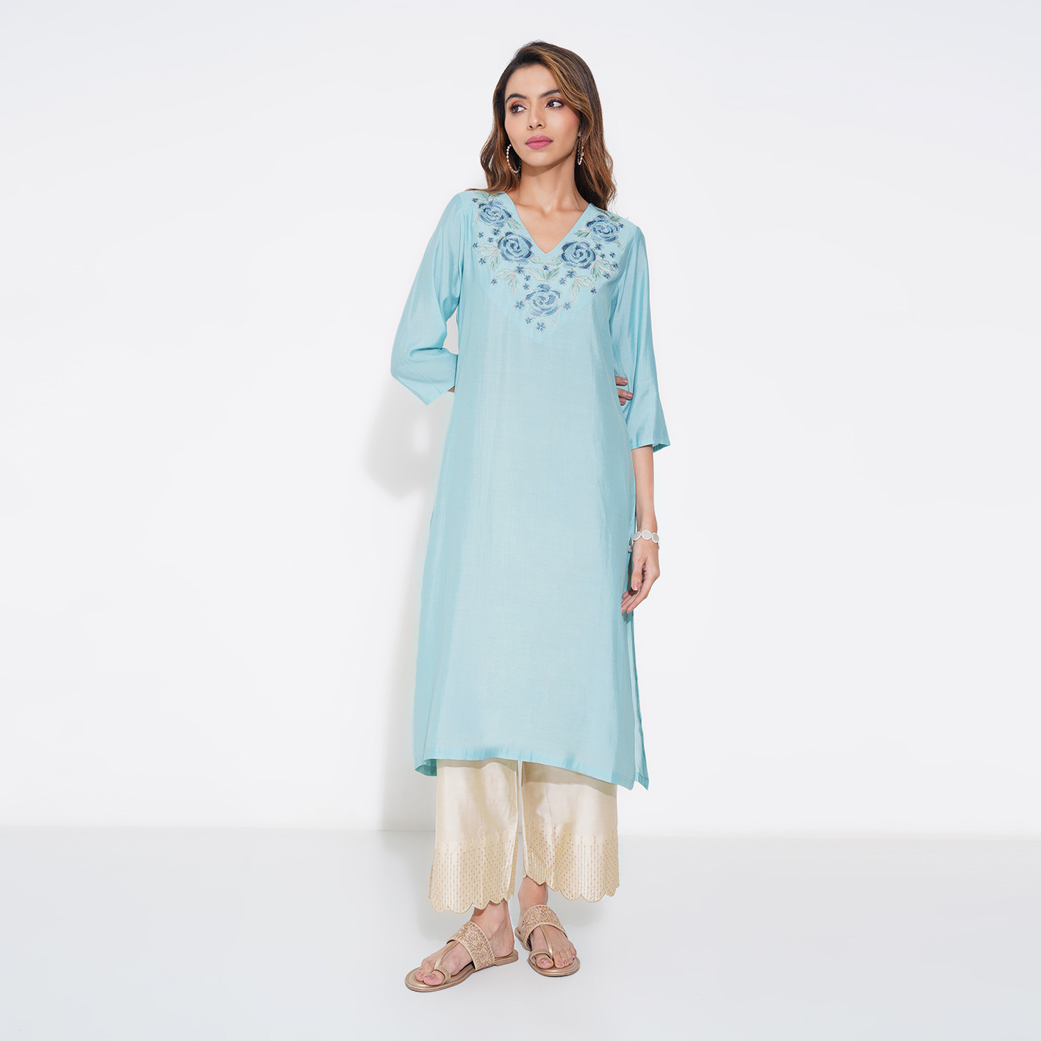 Image of Rangmanch by Pantaloons Women Embroidered A-line Kurta