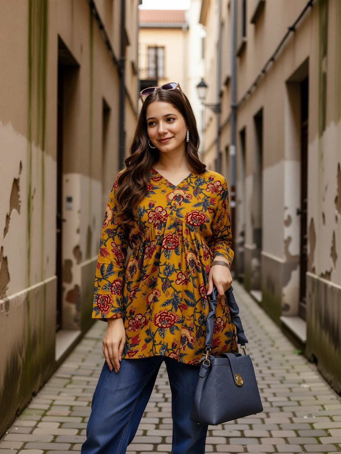 Image of Mialo fashion Women Floral Print Flared Kurta