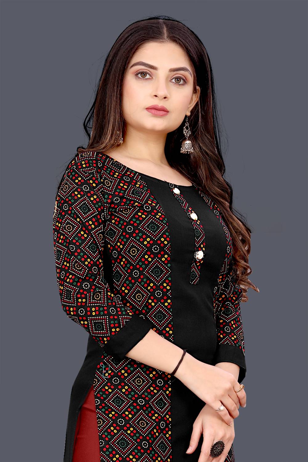 Fab Empire Women Embellished Cotton Blend Straight Kurta (Black)
