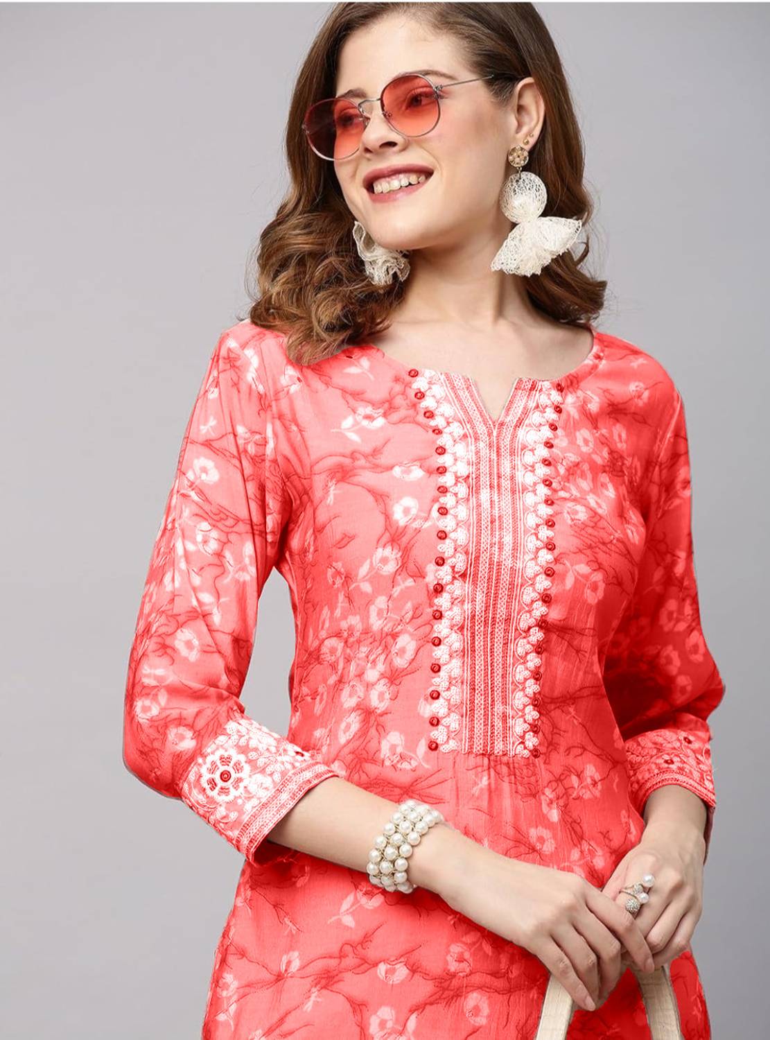 Wawlooks Women Printed Viscose Rayon Straight Kurta (Pink)