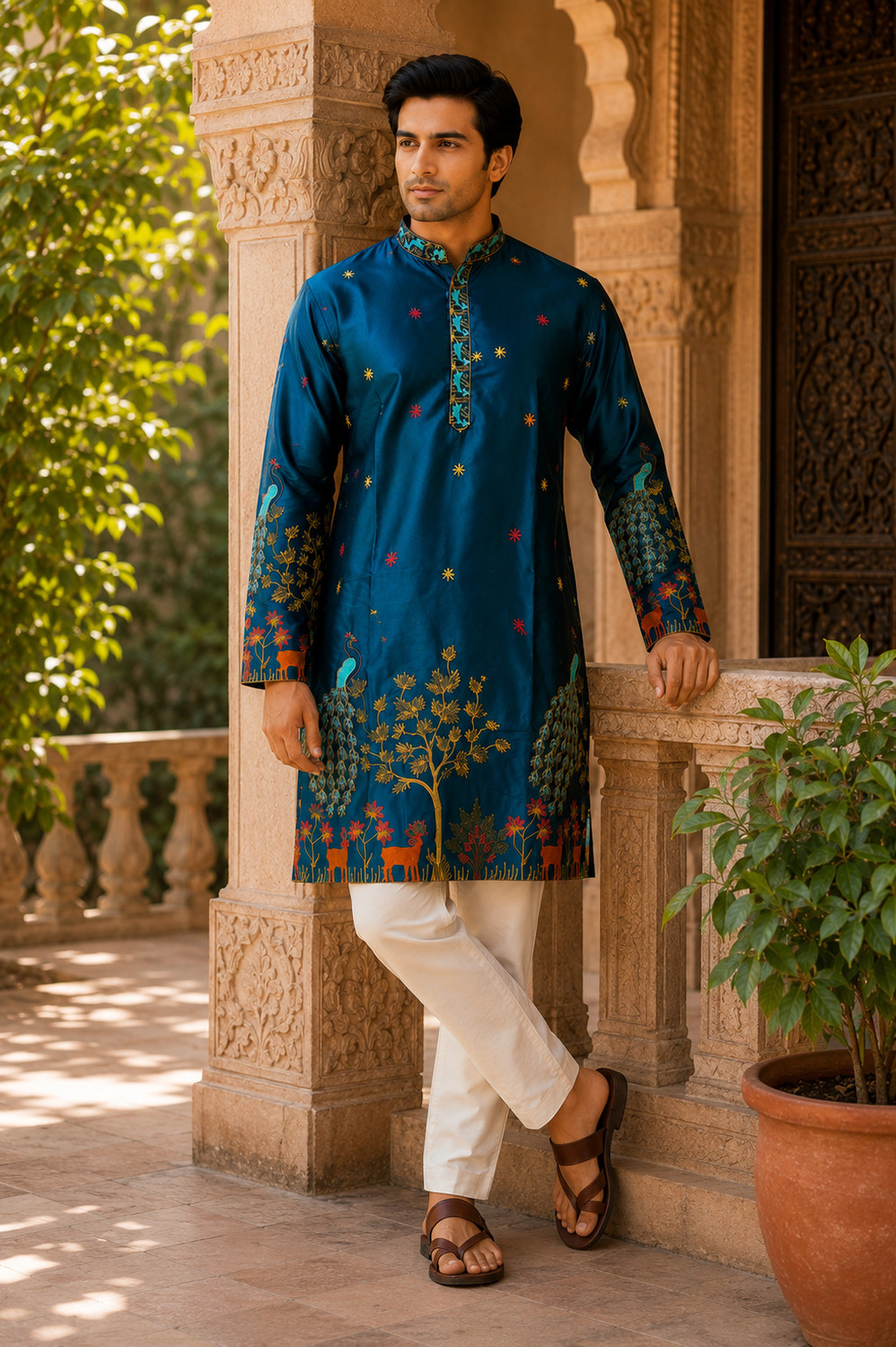 Image of VeiraMen Men Embroidered Straight Kurta