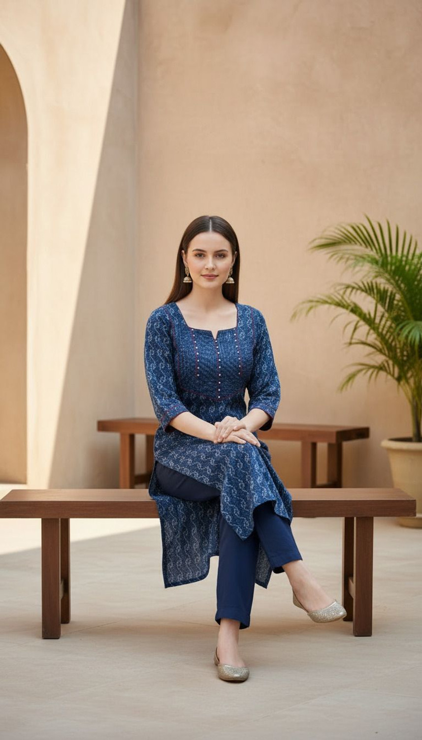 Image of PARADISE STORE Pack of 2 Embroidered Pure Cotton A-line Kurta for Women (Blue, Yellow)