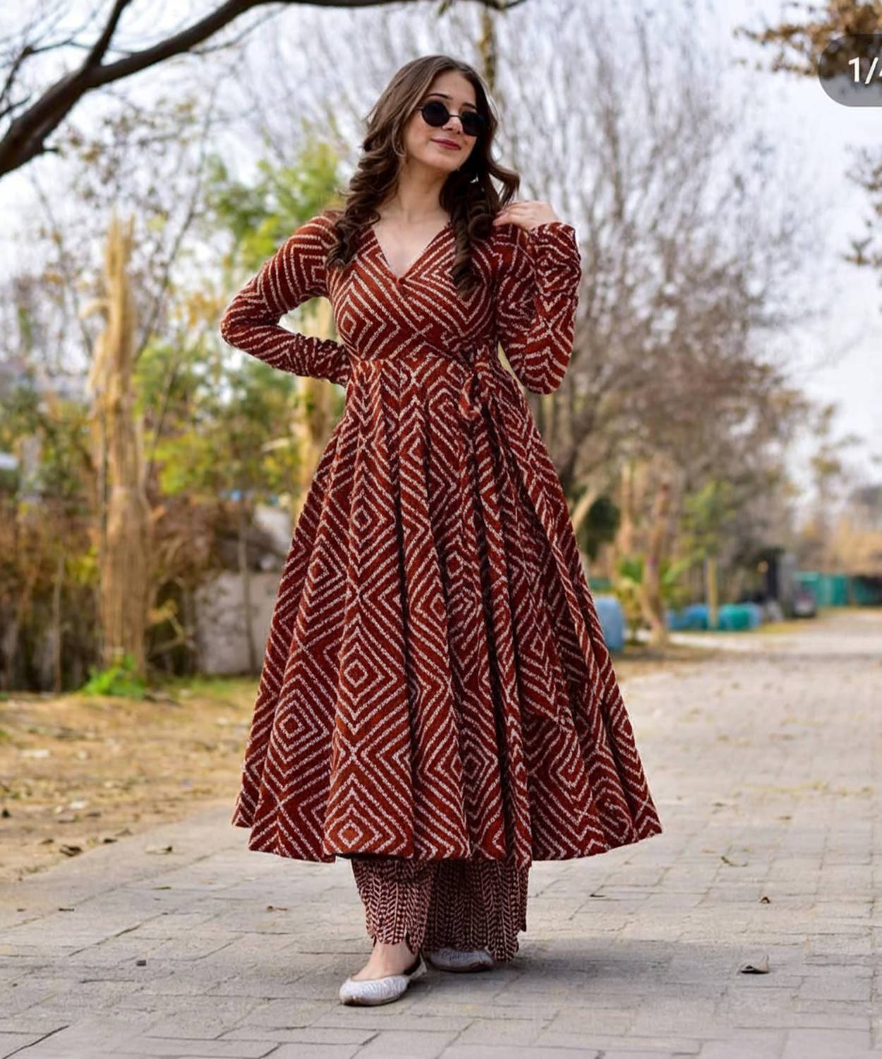 HouseOfCommon Women Geometric Print Viscose Rayon Anarkali Kurta