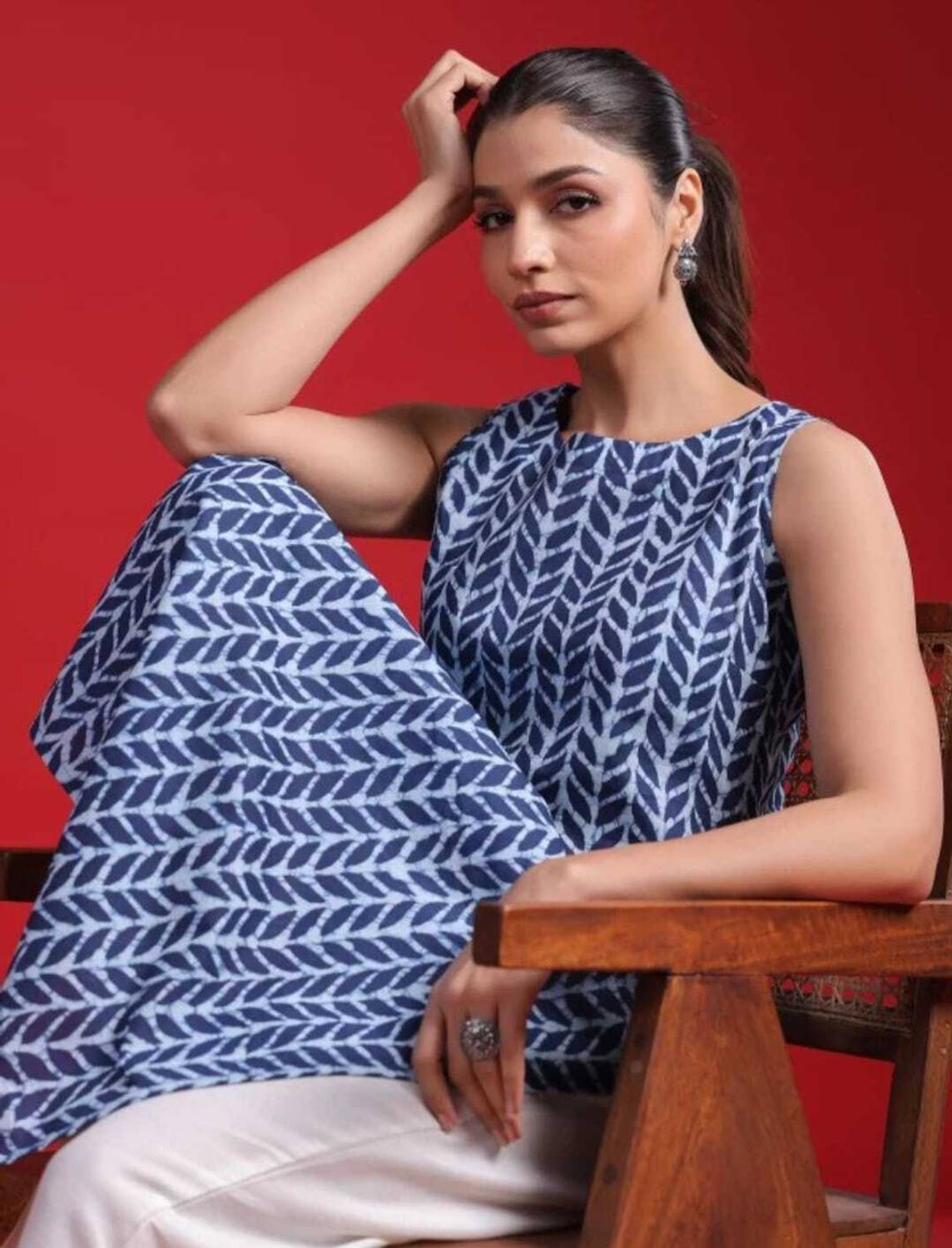 rainy rose Women Printed Cotton Blend A-line Kurta (Blue)