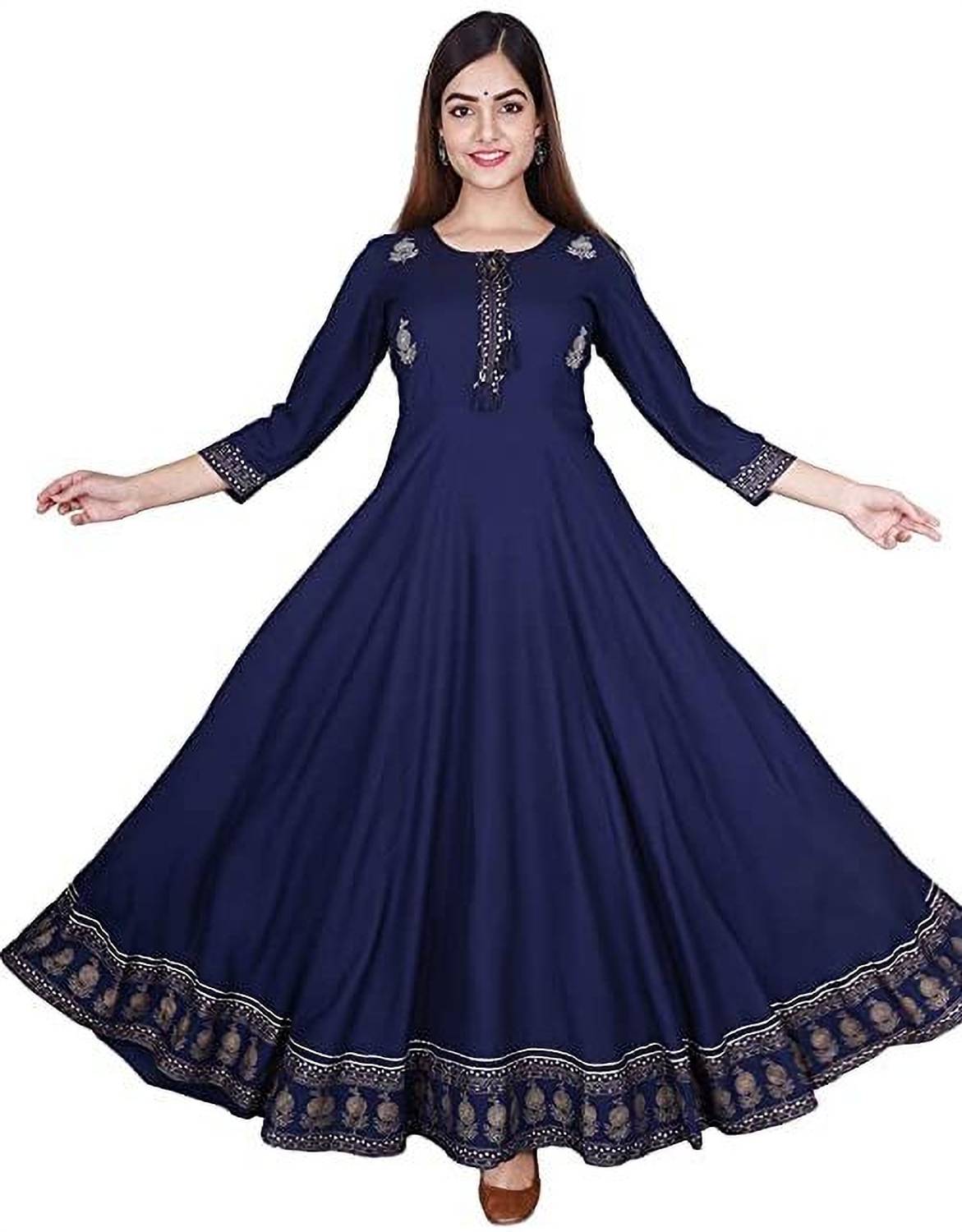 ShreeShyam Handicraft Women Embroidered Viscose Rayon Flared Kur