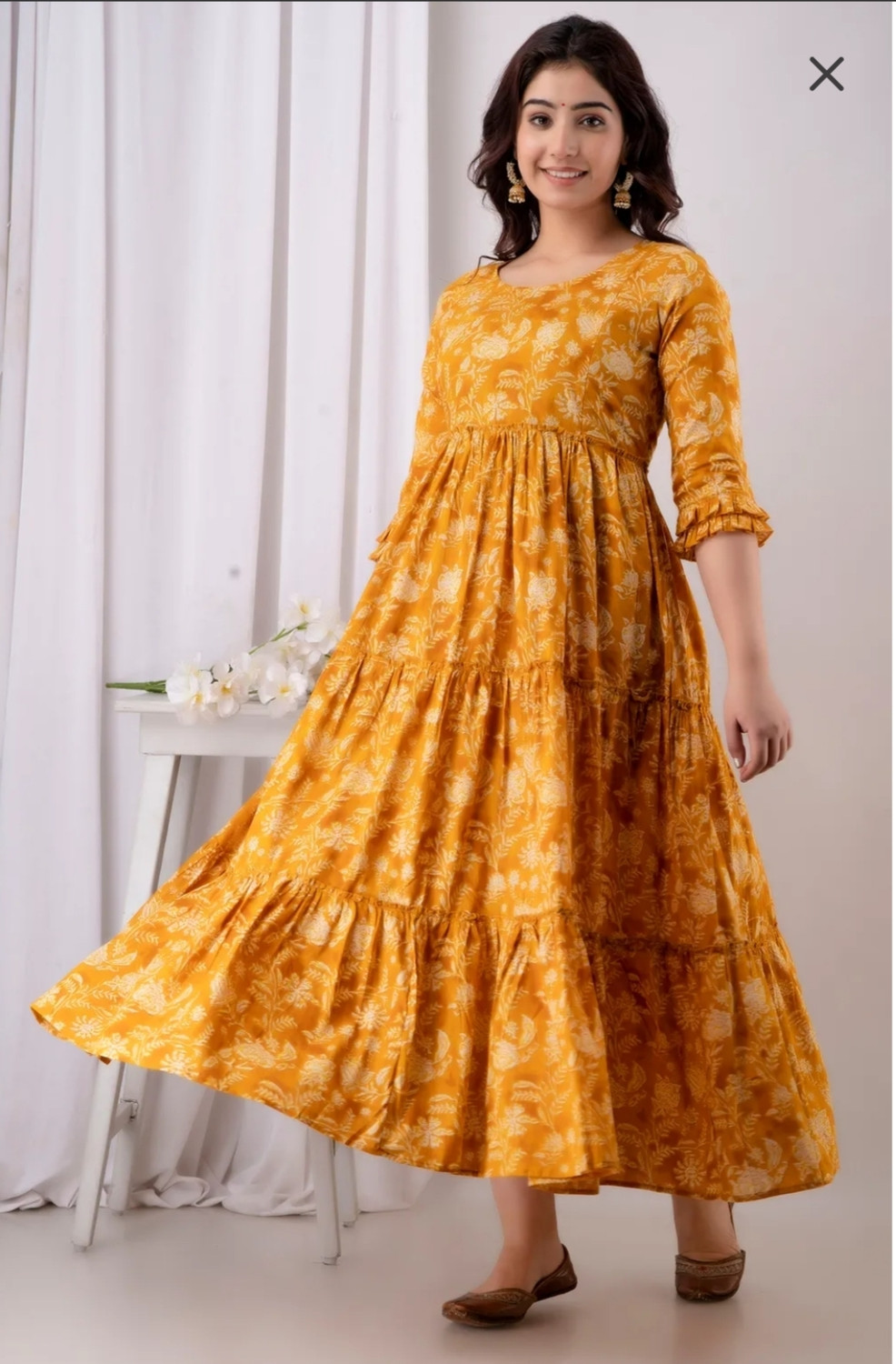 Image of GIRYYA Women Maxi Yellow Full Length Dress