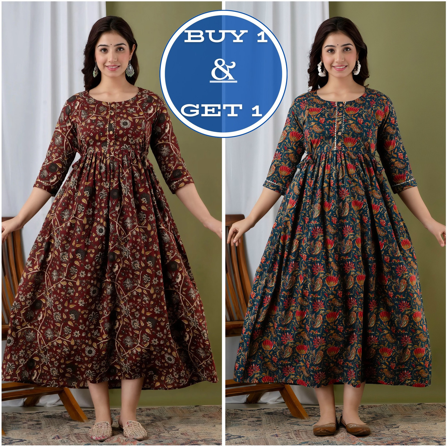 Image of The JD Women Floral Print, Printed Anarkali Kurta