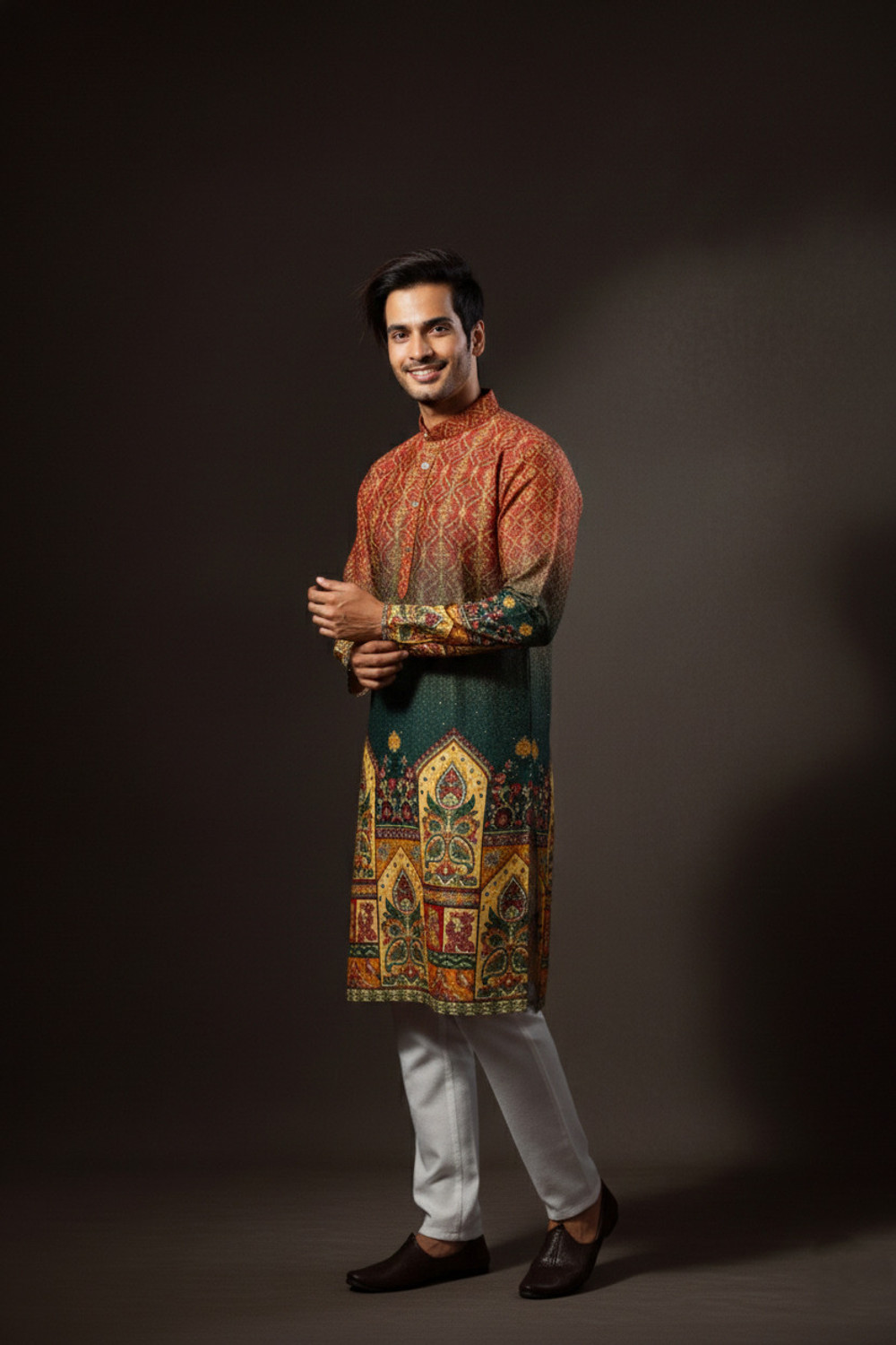 Image of Nirwear creation Men Printed, Embroidered Straight Kurta