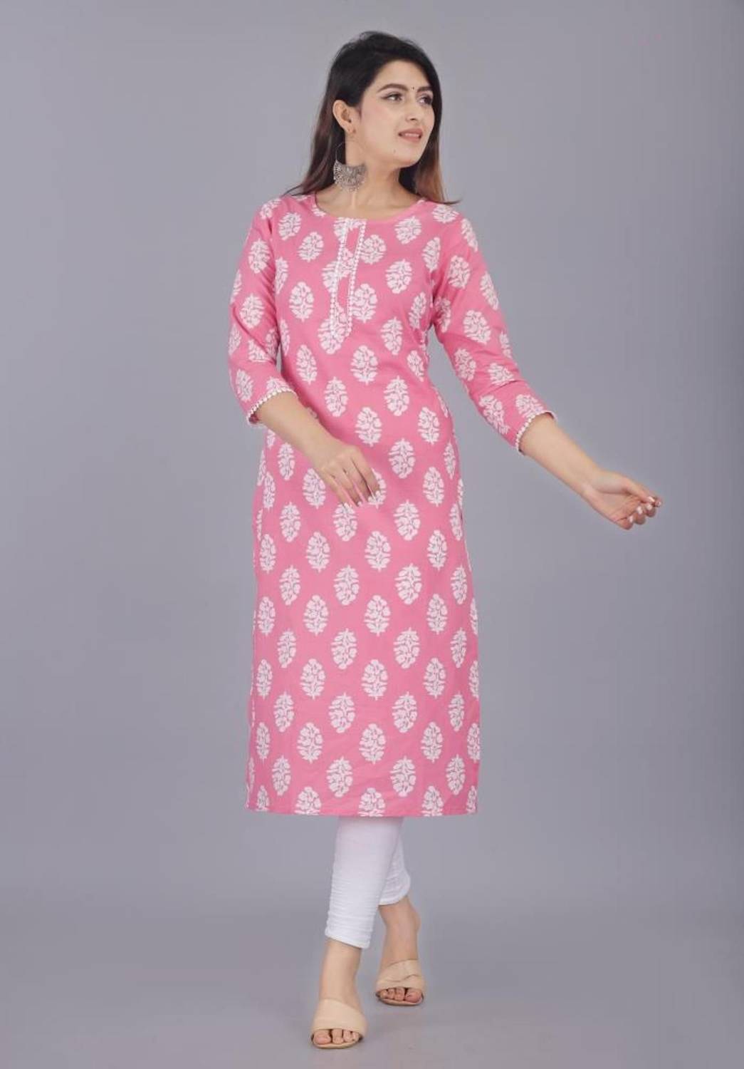 nehaenterprises Women Floral Print Cotton Rayon A-line Kurta (Pin