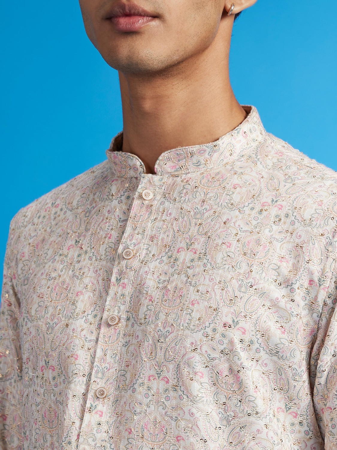 Image of DIWAS by Manyavar Men Paisley, Embroidered, Embellished, Printed Straight Kurta