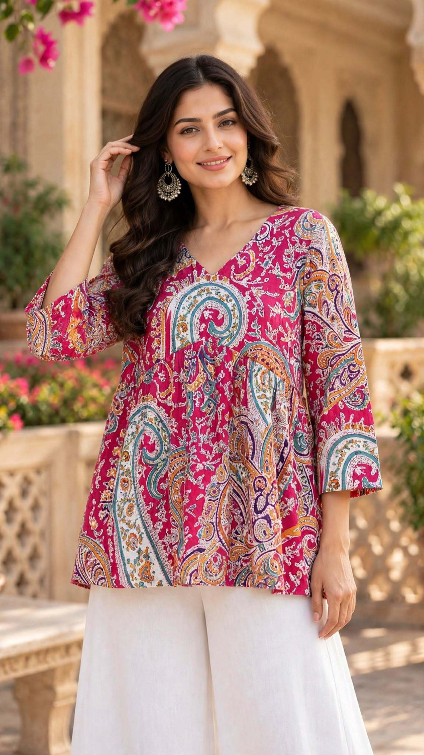 Image of Gvastra Women Printed Flared Kurta