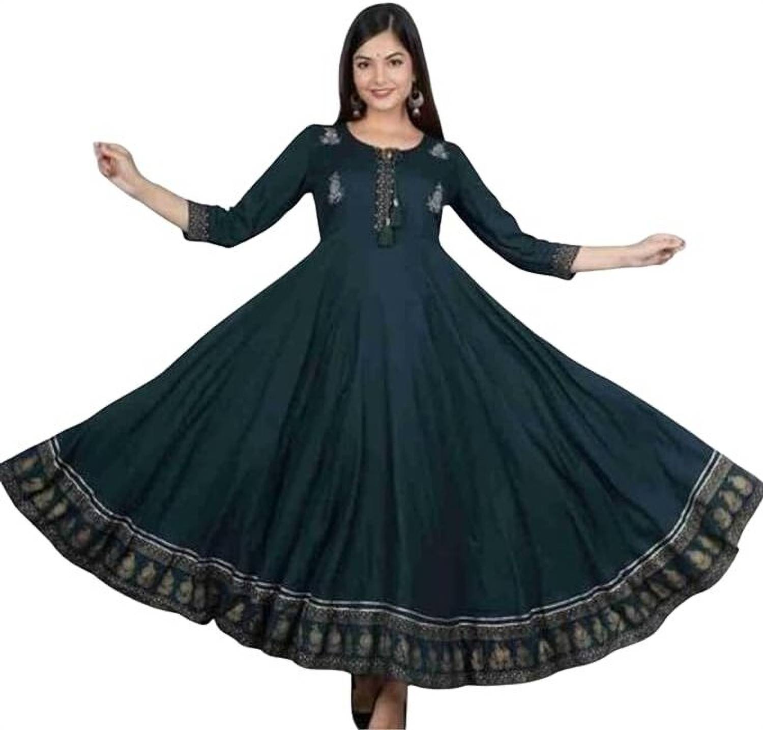 Style N Trend Women Printed Viscose Rayon Anarkali Kurta (Green)