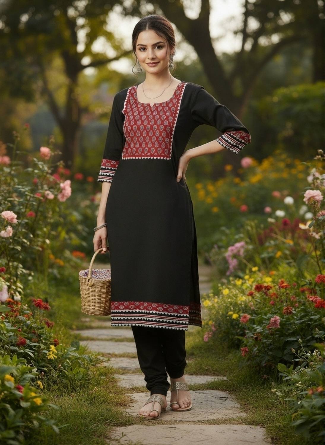 ASMA BOUTIQUE Women Printed Pure Cotton Straight Kurta (Black)