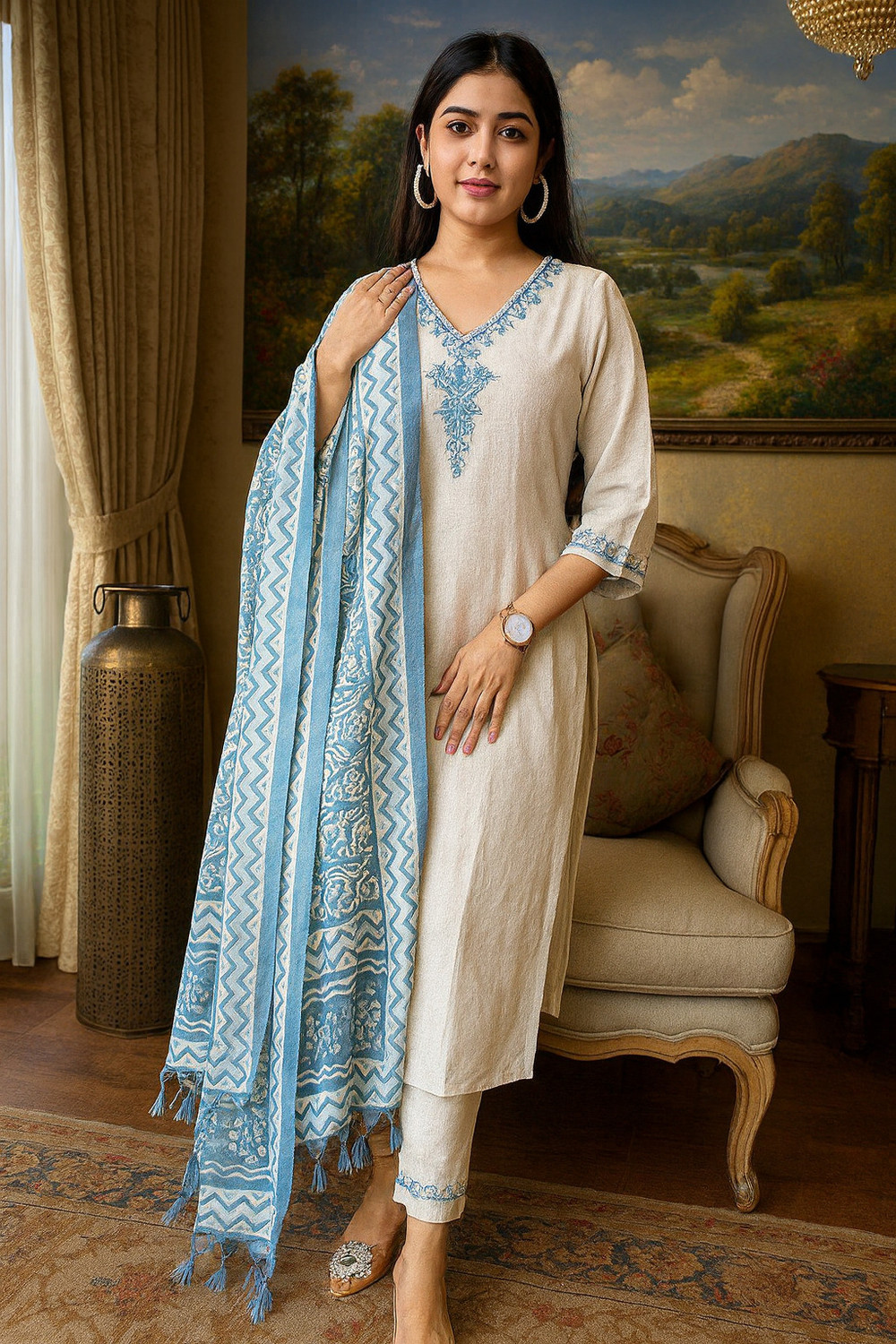 ZASVO Women Embroidered, Printed Straight Kurta