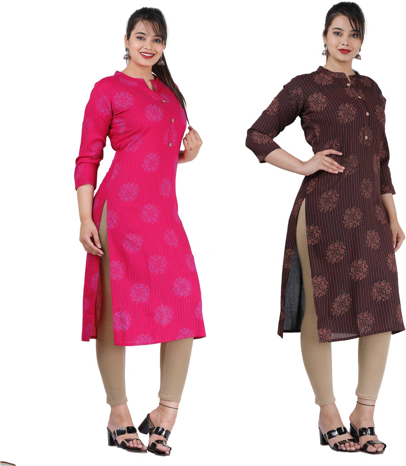 SATVEER FASHION Pack of 2 Women Printed Viscose Rayon Straight Ku