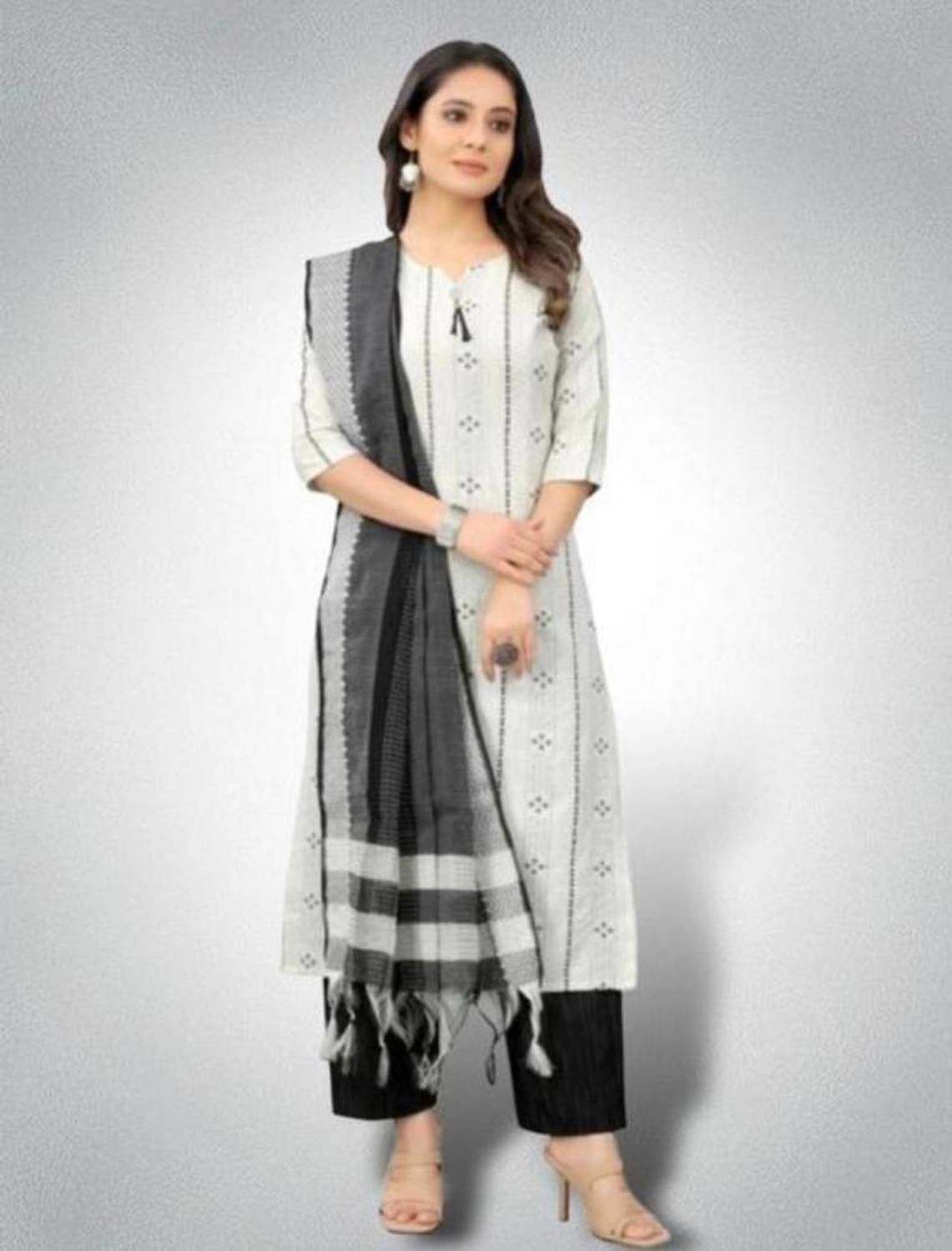 Misba Women Striped Khadi Cotton Straight Kurta (White)