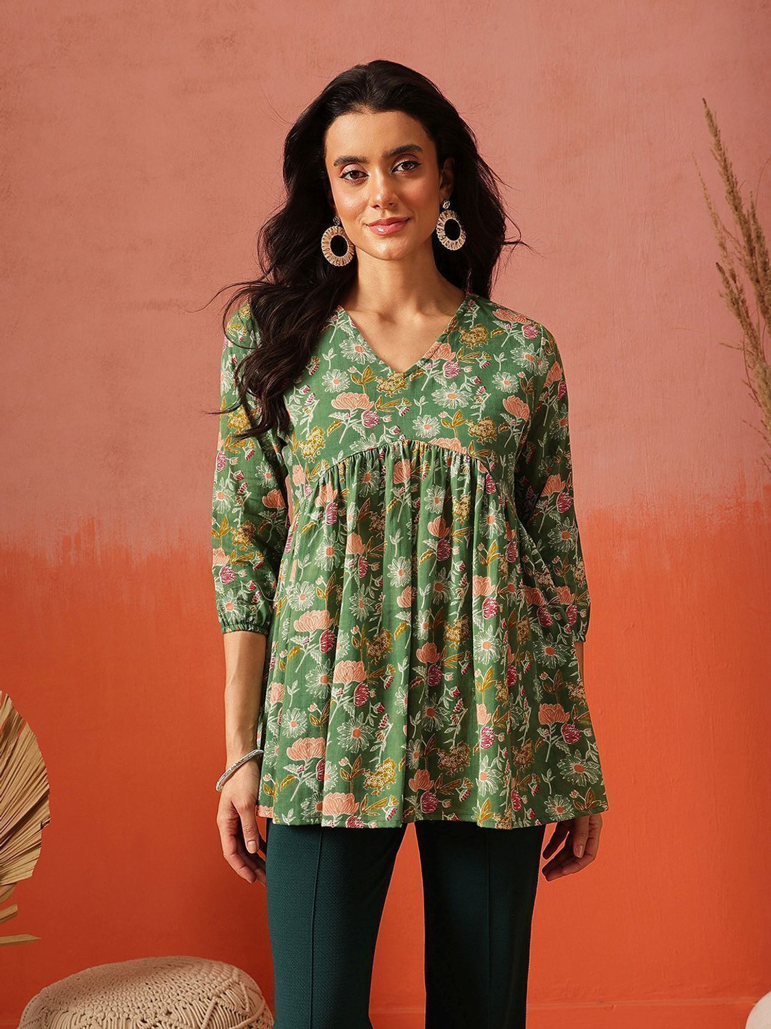 Image of Fembliss Women Floral Print Flared Kurta