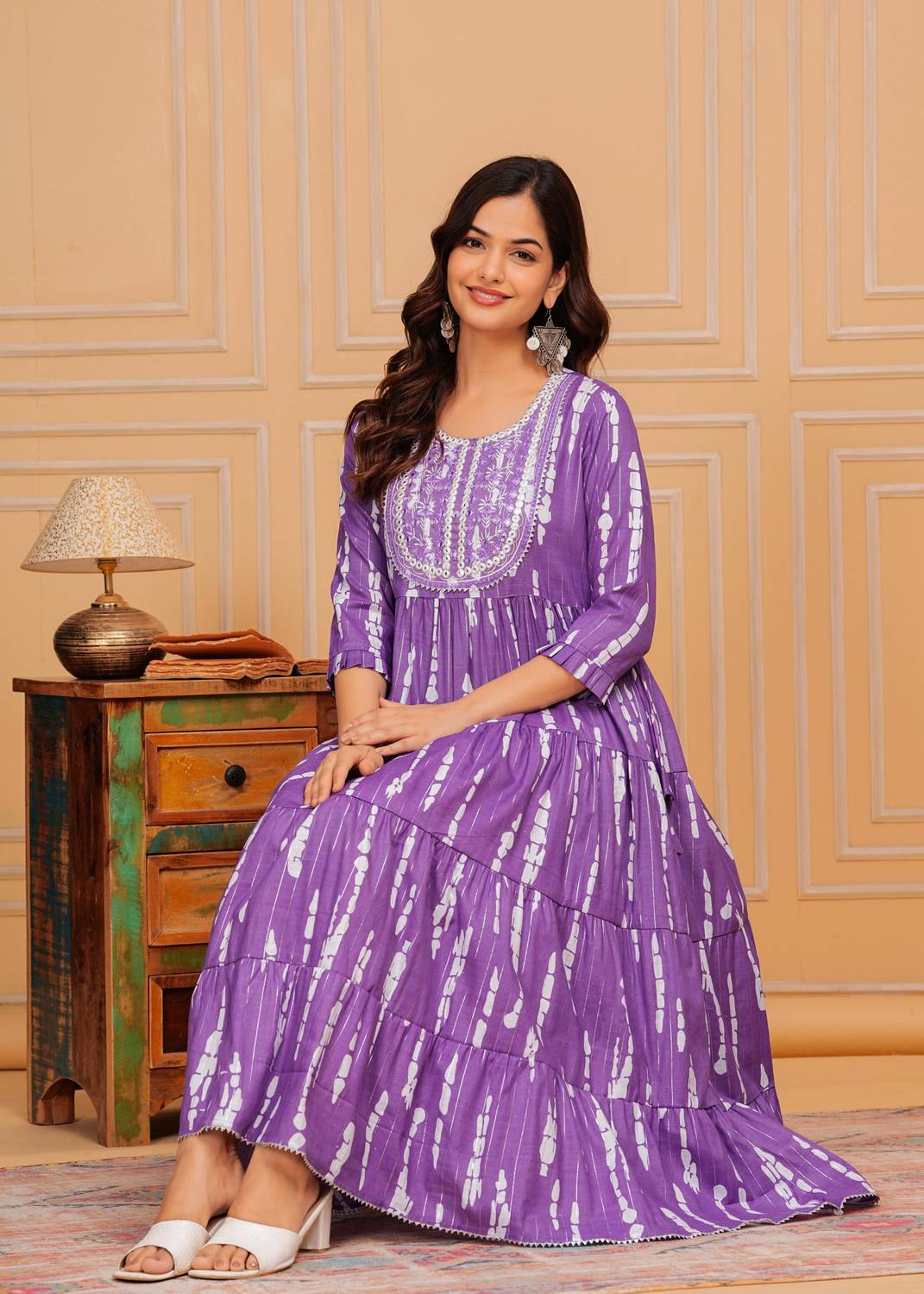 Khushboo Fashion Women Printed Cotton Blend Anarkali Kurta (Purpl