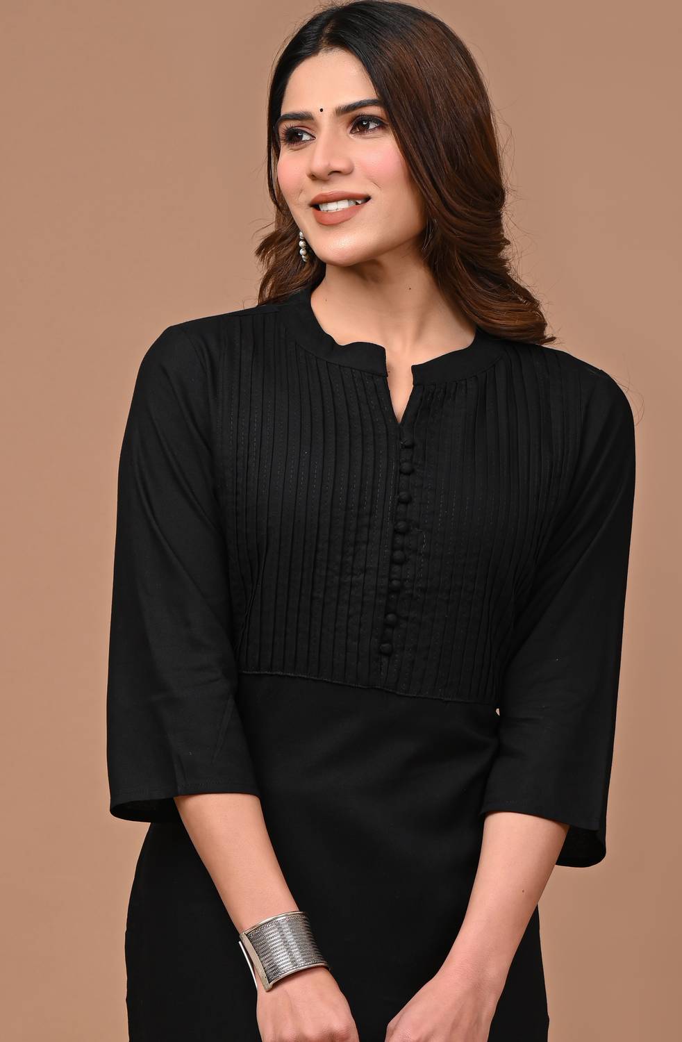 Rimeline Fashion Women Self Design Viscose Rayon A-line Kurta (Bl