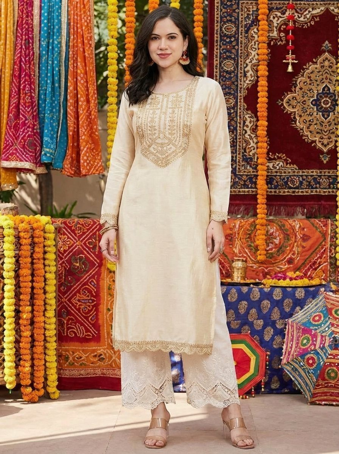 Image of HOUSE OF SETHIA Women Embroidered Straight Kurta