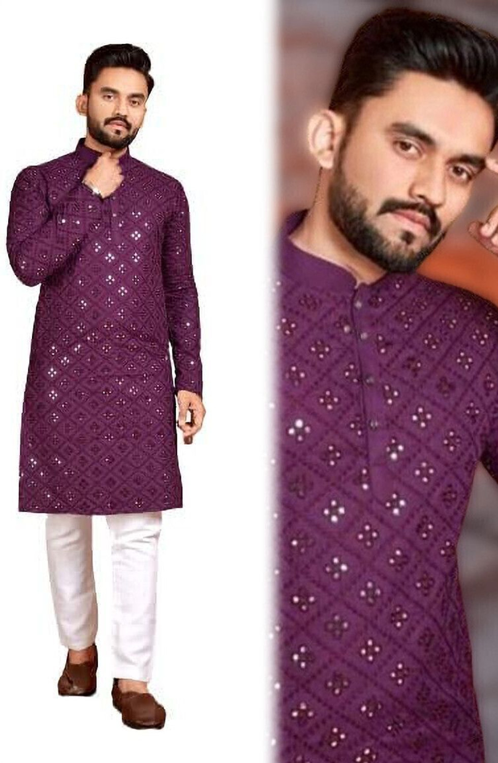 Image of LUCK FASHOIN Men Embroidered Straight Kurta