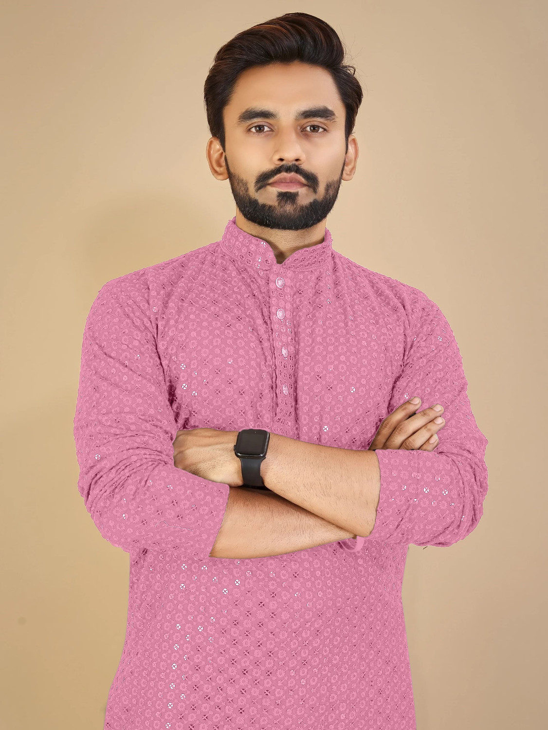 Image of MENSKURTA Men Embellished Straight Kurta
