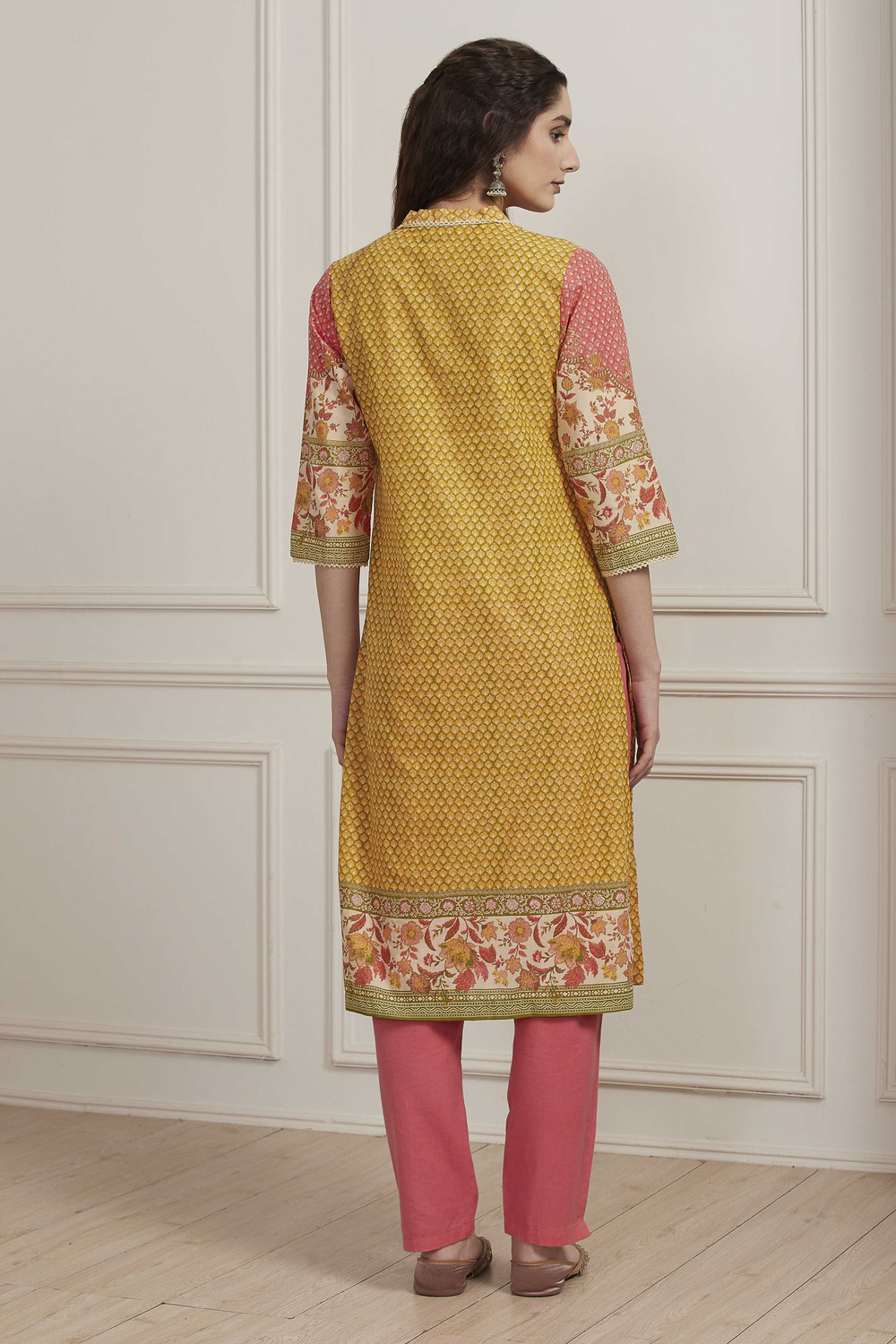 Image of BIBA Printed Pure Cotton Straight Kurta for Women (Yellow)