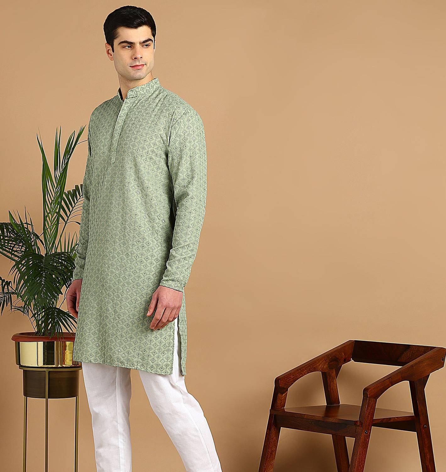 FUBAR Men Chikan Embroidery Straight Kurta - Image 3