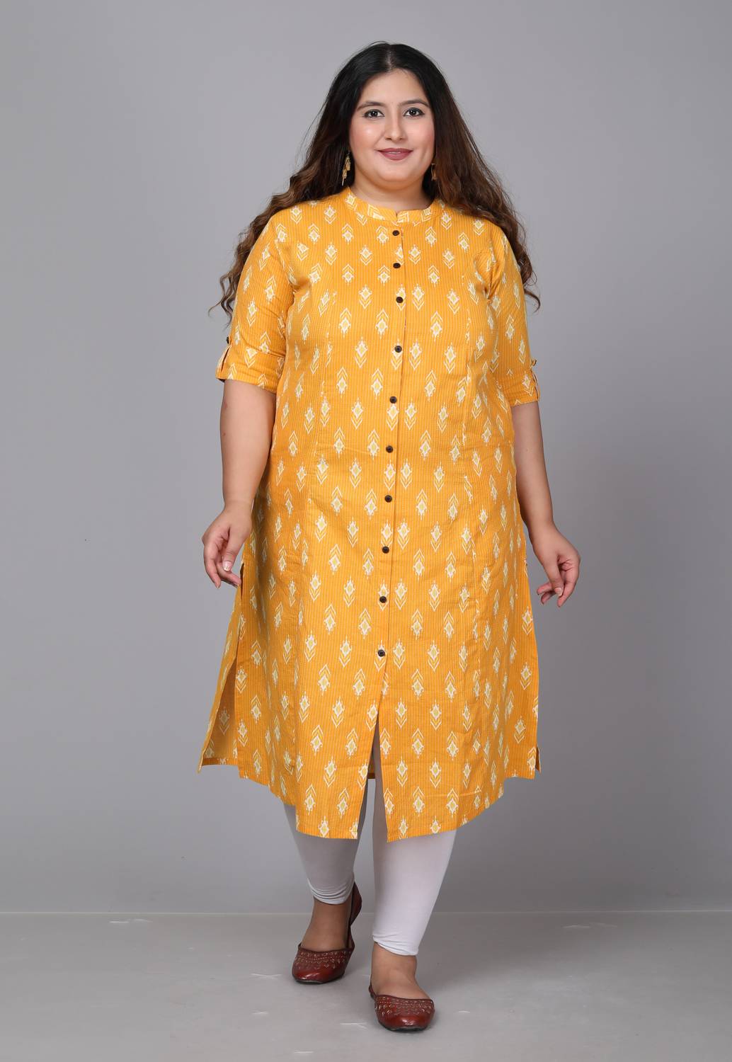 Gs Fashions Women Printed Pure Cotton A-line Kurta (Yellow)