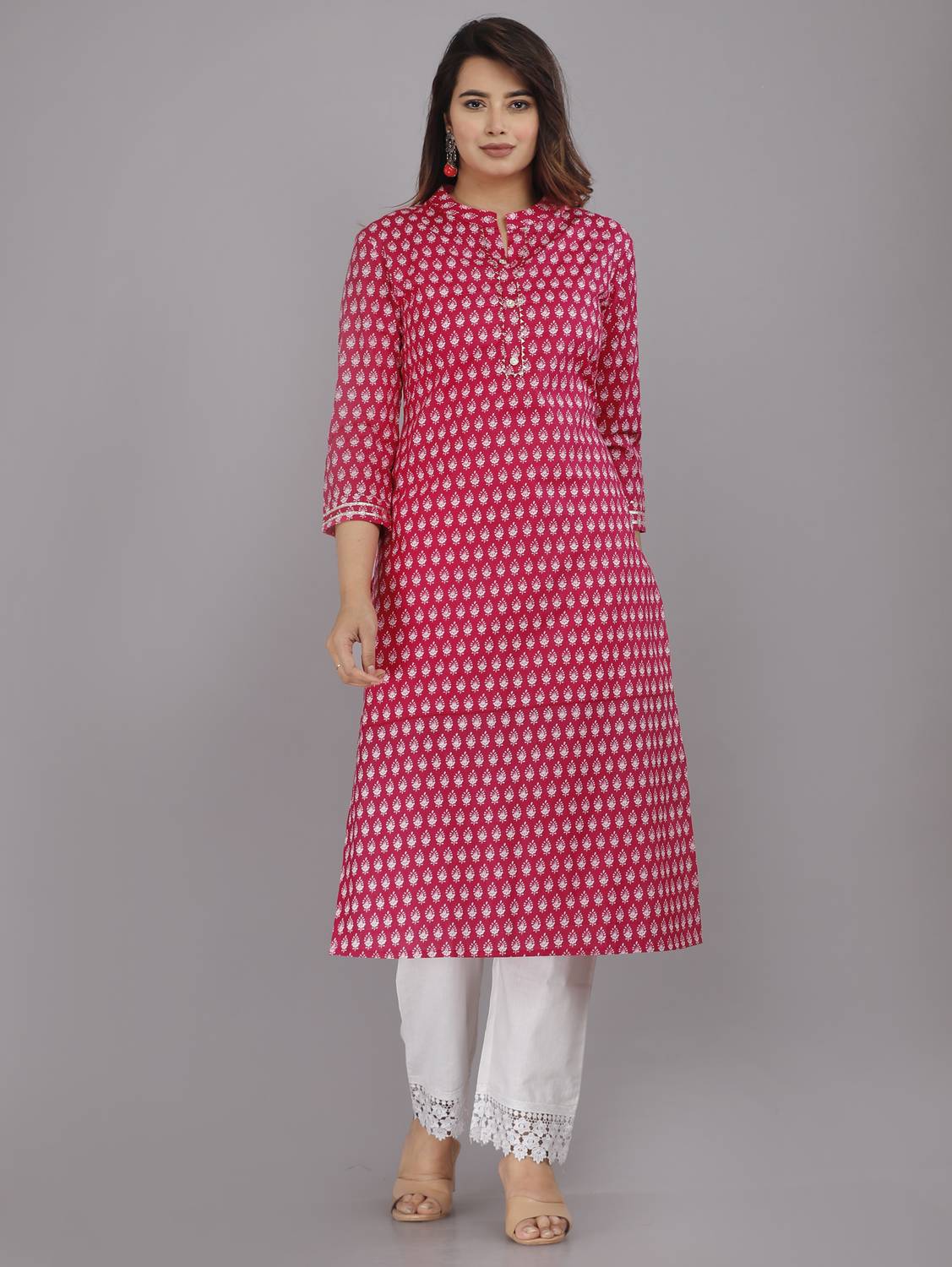 Rani Prints Jaipur Women Printed Pure Cotton Straight Kurta (Pink