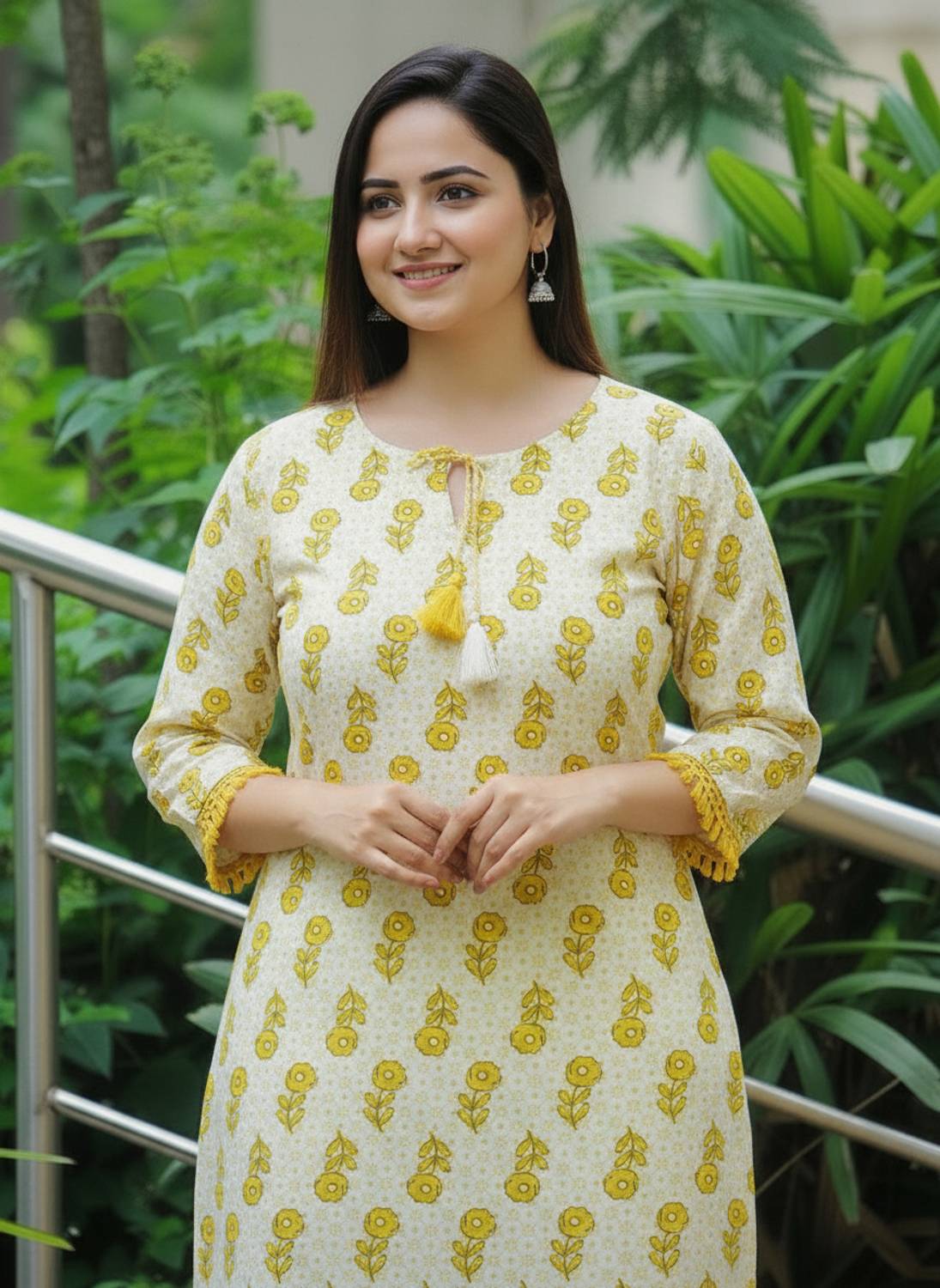 Sa Rasa Women Printed Viscose Rayon Straight Kurta (White)