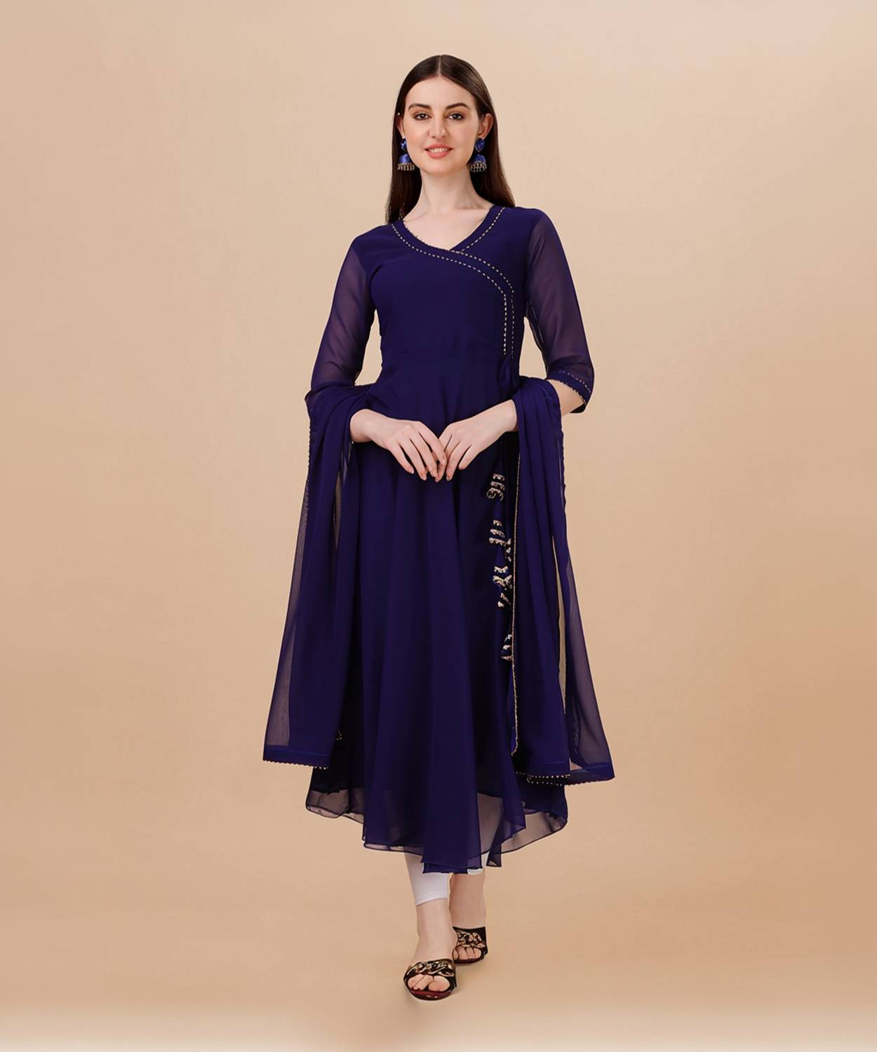 PMD Fashion Women Embellished Georgette Anarkali Kurta With Attac