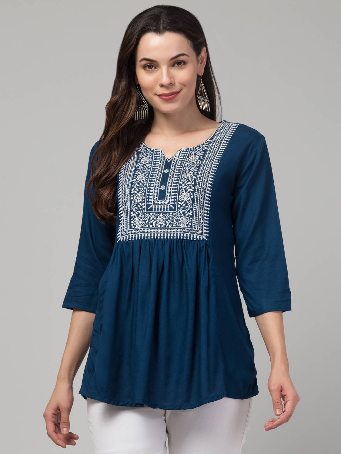CROWN KING GARMENTS Women Embroidered Viscose Rayon Flared Kurta