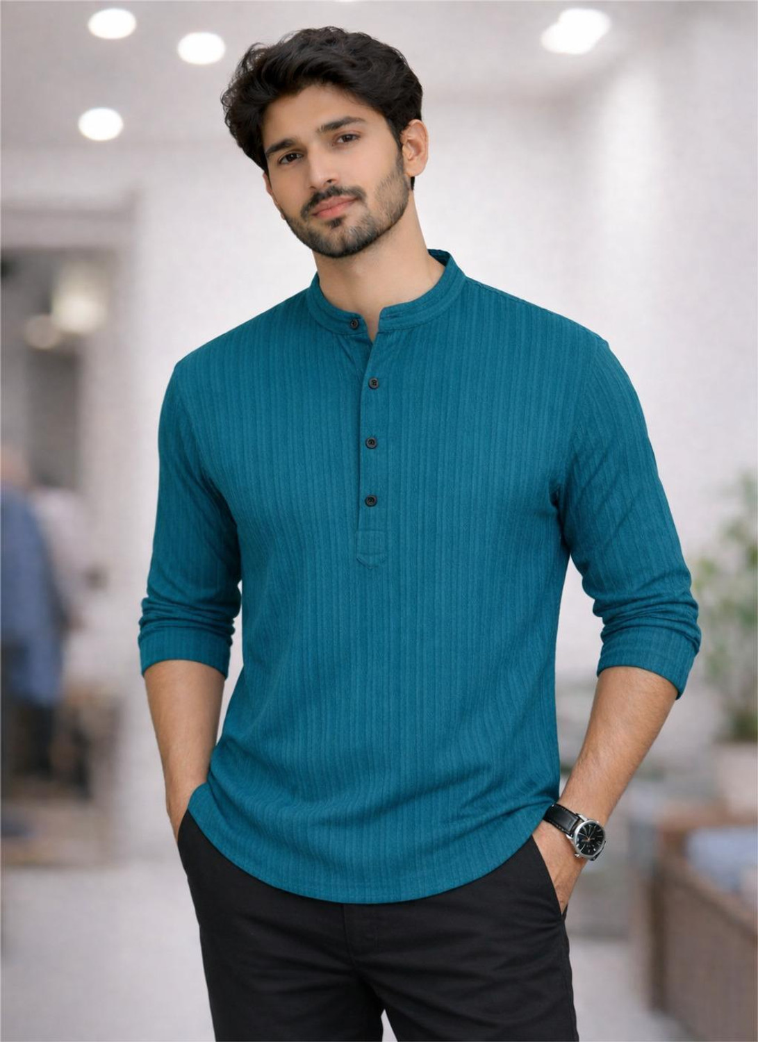 Image of STR CREATION Men Striped, Self Design Straight Kurta
