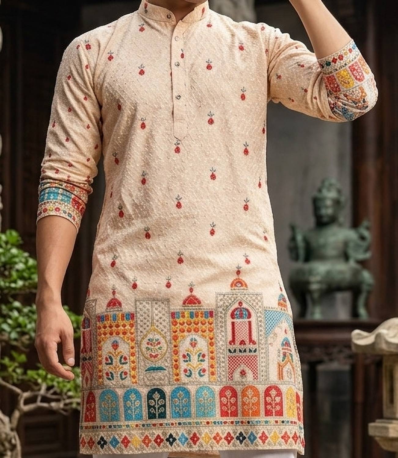 MENTIFIC Men Printed Straight Kurta (Pink)